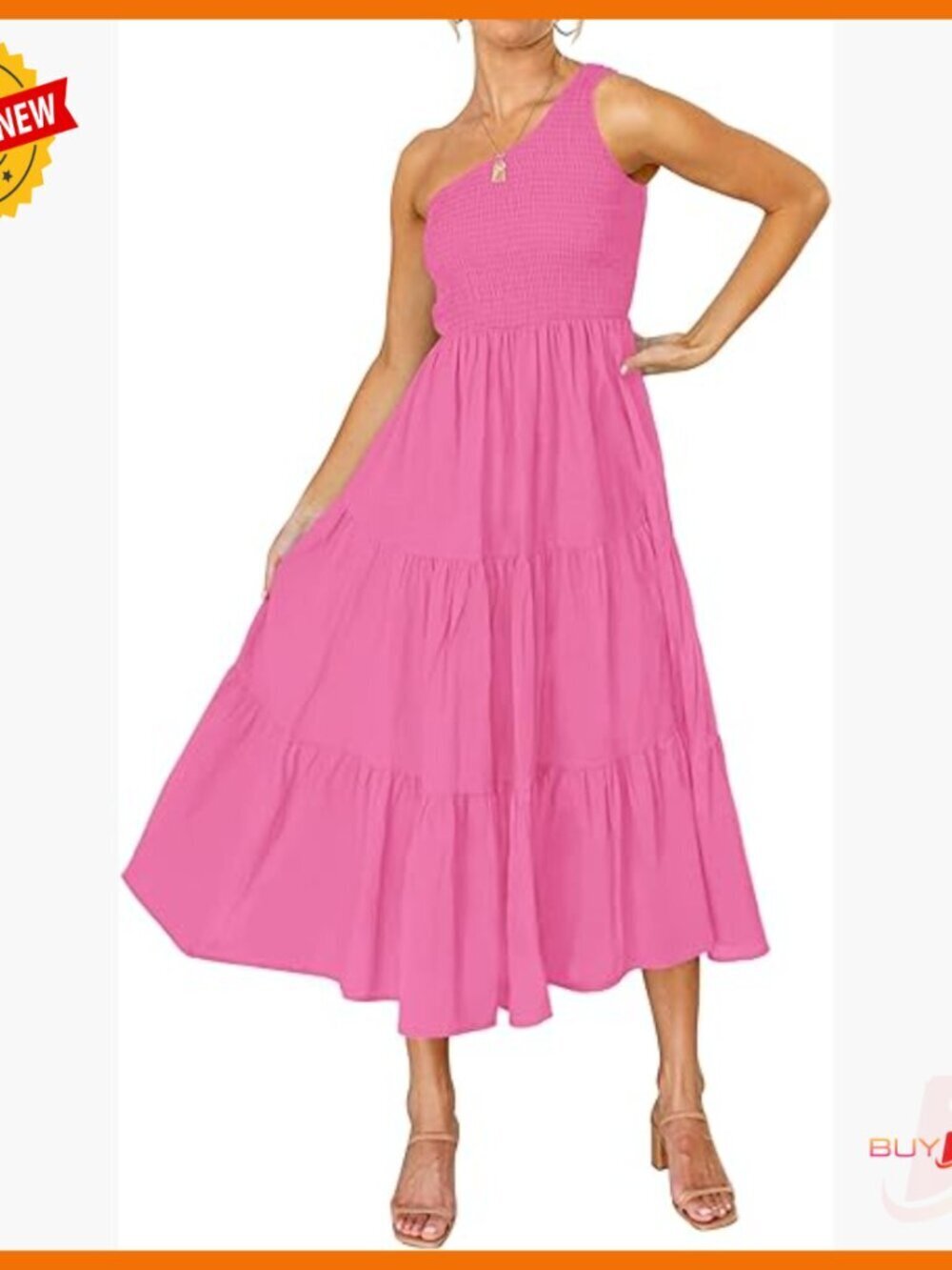 One Shoulder Floral Midi Dress Smocked Bust Ruffle Tiered Beach